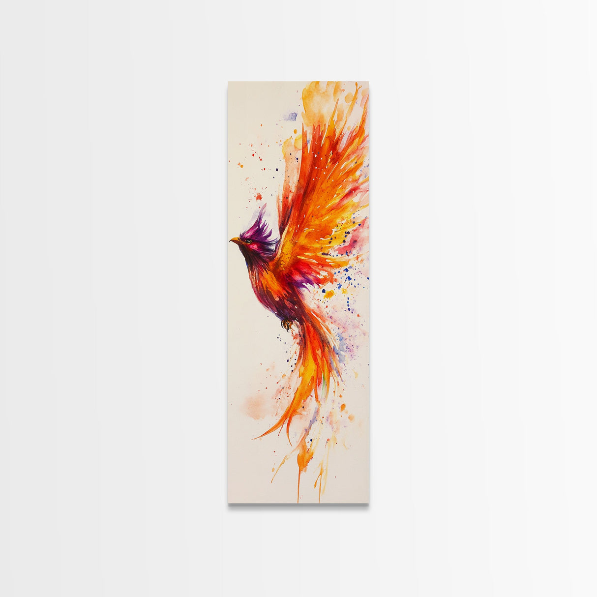 Watercolor Phoenix in Majestic Flight with Stunning Detail – Inspiring Firebird Canvas Print, Perfect Wall Art for Bedroom or Study Spaces