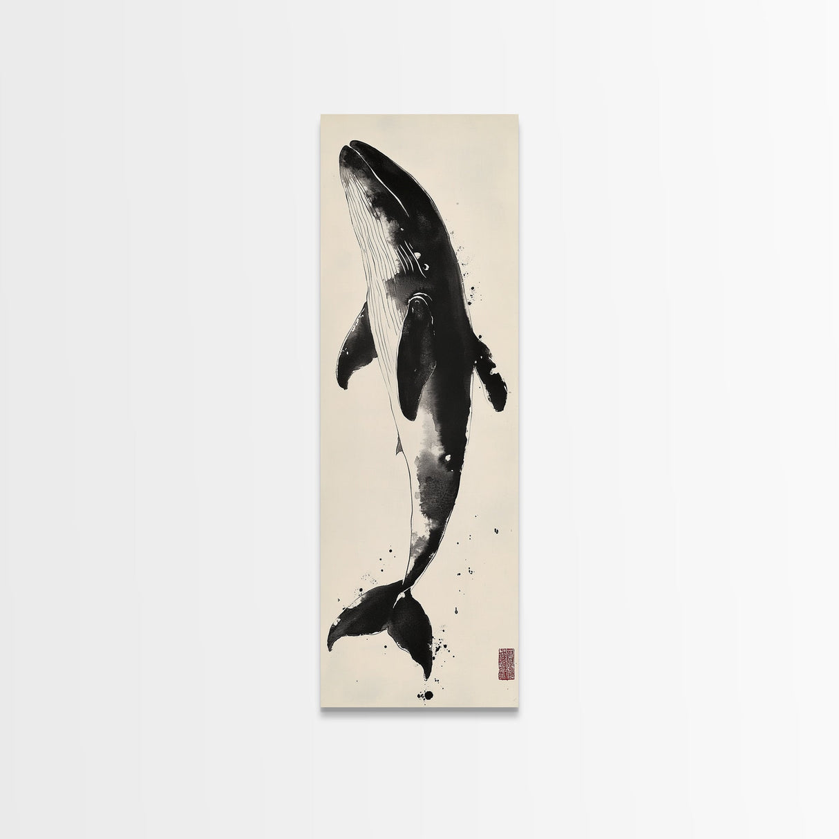 Majestic Humpback Whale in Striking Monochrome Ink Style – Sophisticated Canvas Print for Marine Life Enthusiasts and Nautical Wall Decor