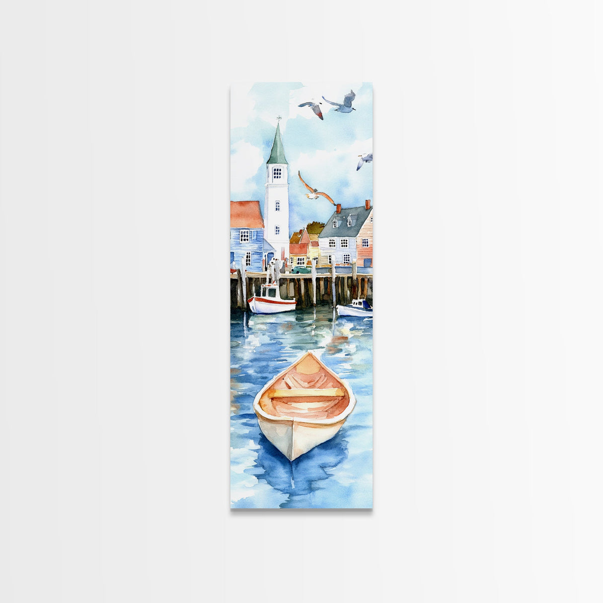 Tranquil Coastal Village with Seagulls Painting - Canvas Print for Nautical Wall Art, Coastal Scene Decor, Ocean-Inspired Art, Harbor Home Decor