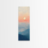 Wabi Sabi Sunset Oil Painting Print, Framed Canvas, Coastal Decor, Sunrise Over The Mountains, Boho Style Wall Art, Tall Narrow Wall Art