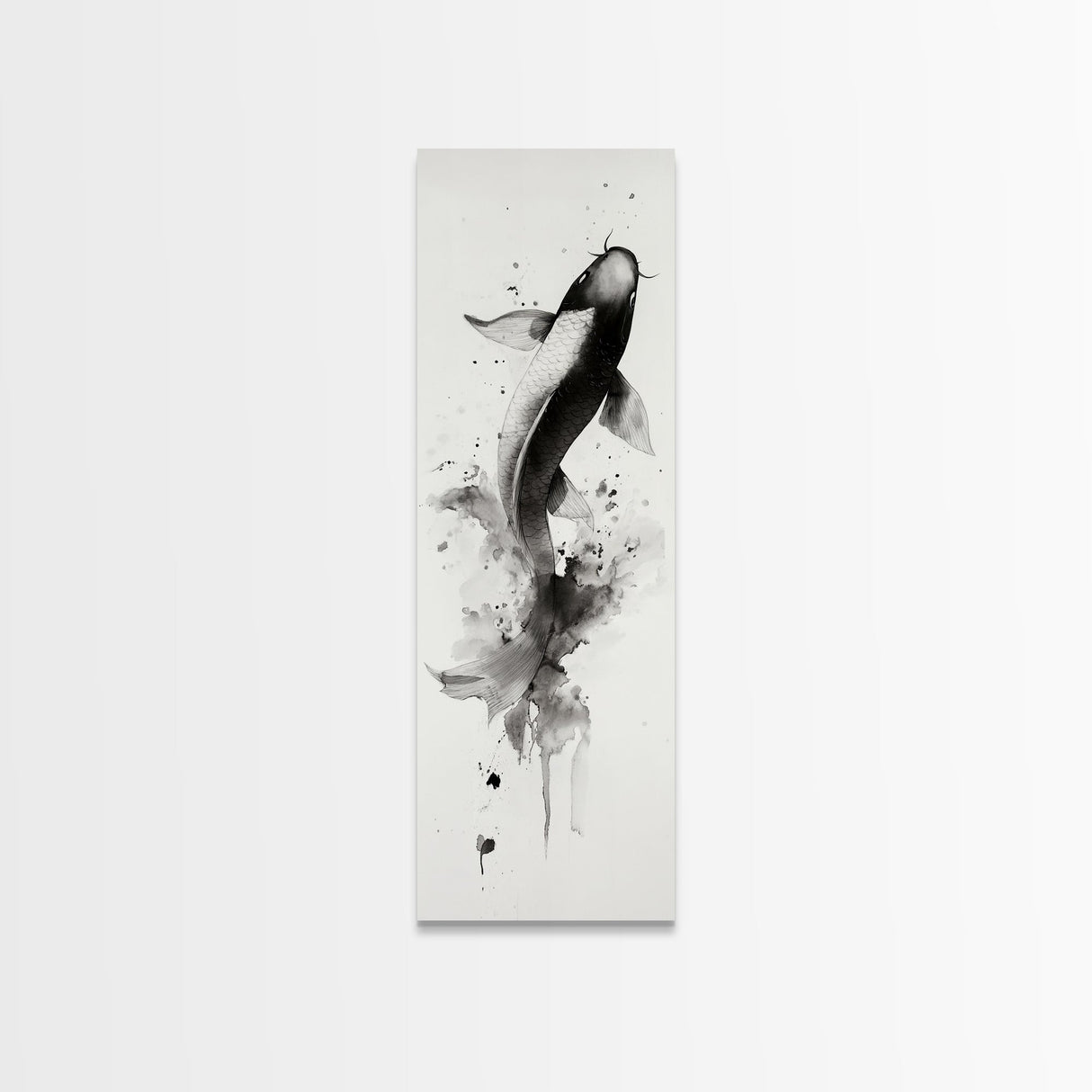 Tall Skinny Koi Fish Painting Print, Black and White Wabi Sabi Wall Art, Koi Fish Wall Decor, Japanese Style Elegant Artwork, Narrow Wall Art