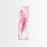 Pink Feather Artwork Framed Canvas Print, Vertical Whimsical Art Light Pink Decor, Boho Minimalist Gift Bedroom and Dorm Wall Art