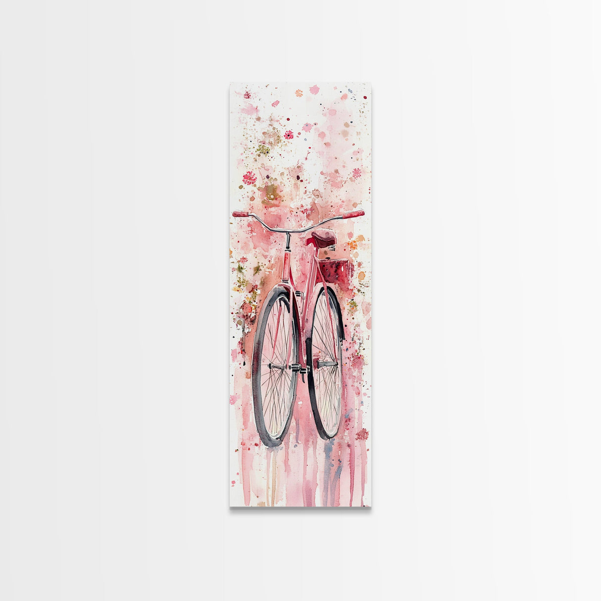 Bicycle Art Canvas Print Retro Pink Wall Art Long Narrow Vintage Style Above Couch Gift Idea Light Pink Minimalist Wabi Sabi Art