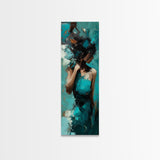 Moody Woman Framed Canvas Print in Teal, Dark Romance Painting, Moody Art, Living Room Art, Gift Idea, Vertical Wall Art