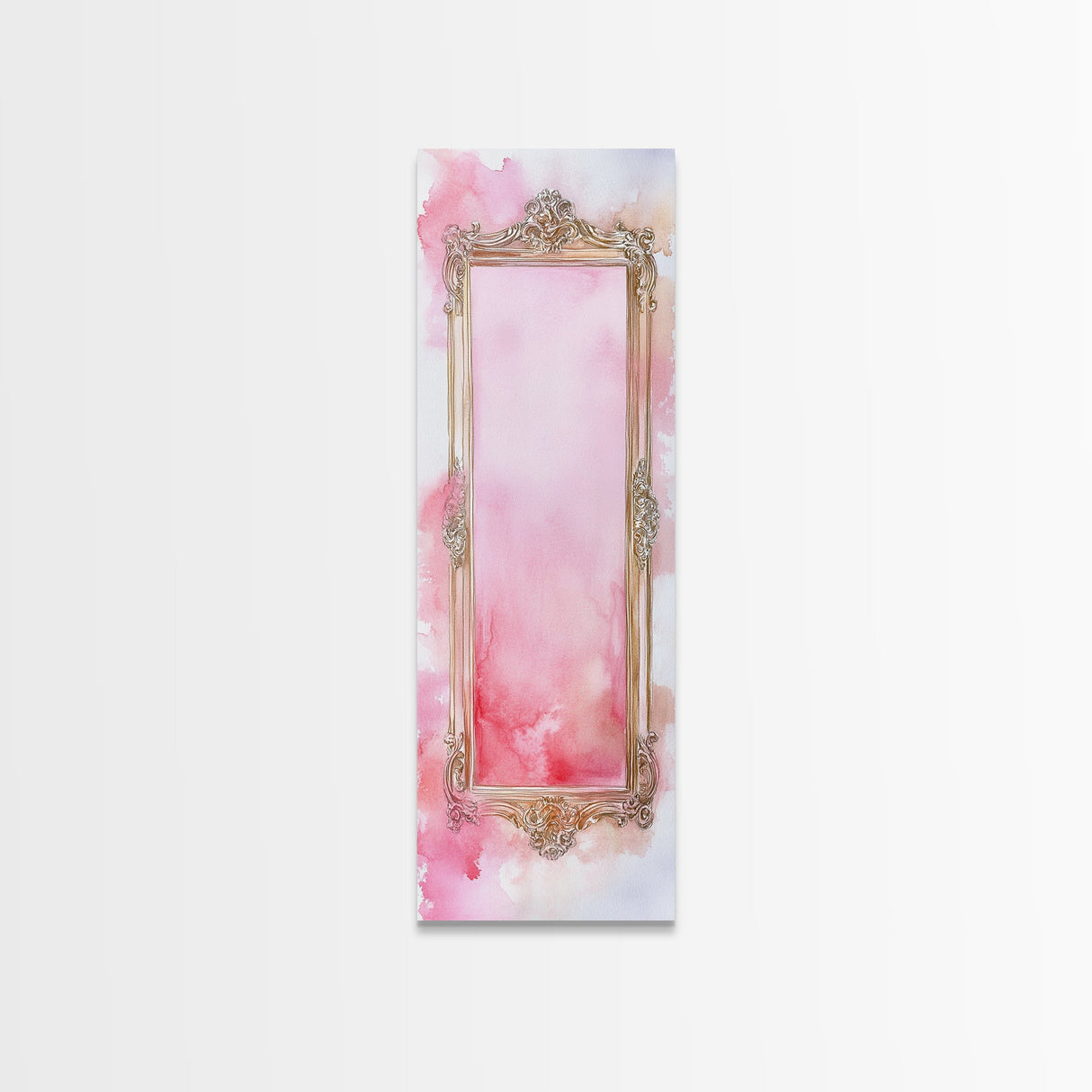 Ornate Frame Canvas Print, art nouveau-inspired pink framed decor with a touch of wabi sabi, classic vertical wall art for elegant spaces.