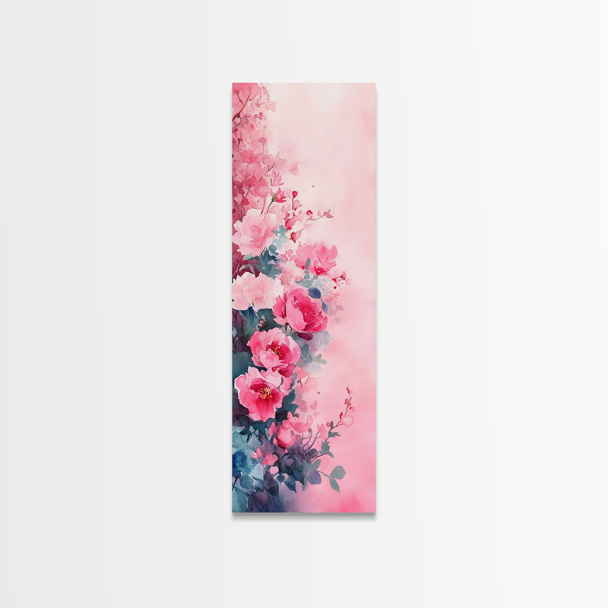 Romantic Rose Painting Framed Canvas Print with Light Pink Wall Art Featuring Cherry Blossom Details and Cozy Bedroom Decor Accents