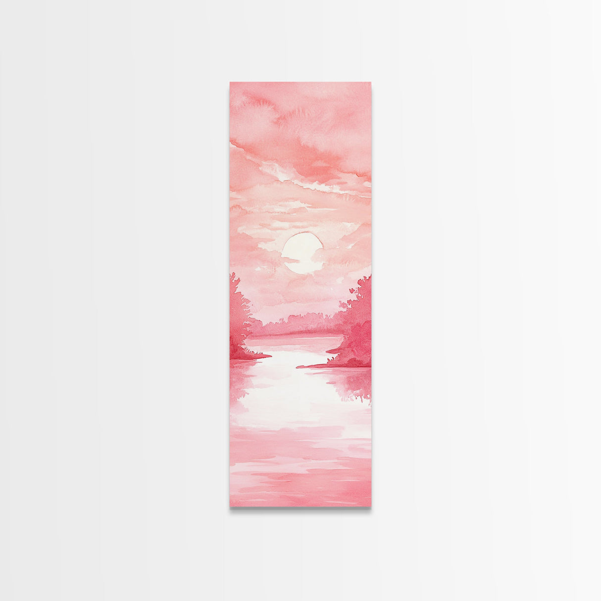 Serene Sunset Landscape Painting Framed Canvas Print with Light Pink Tones for Calm Living Room Art or Above Sofa Wall Decoration