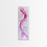 Koi Fish Canvas Print - Pink Whimsical Art, Minimalist Japanese Fish Painting, Skinny Wall Art, Peaceful Above Sofa Artwork