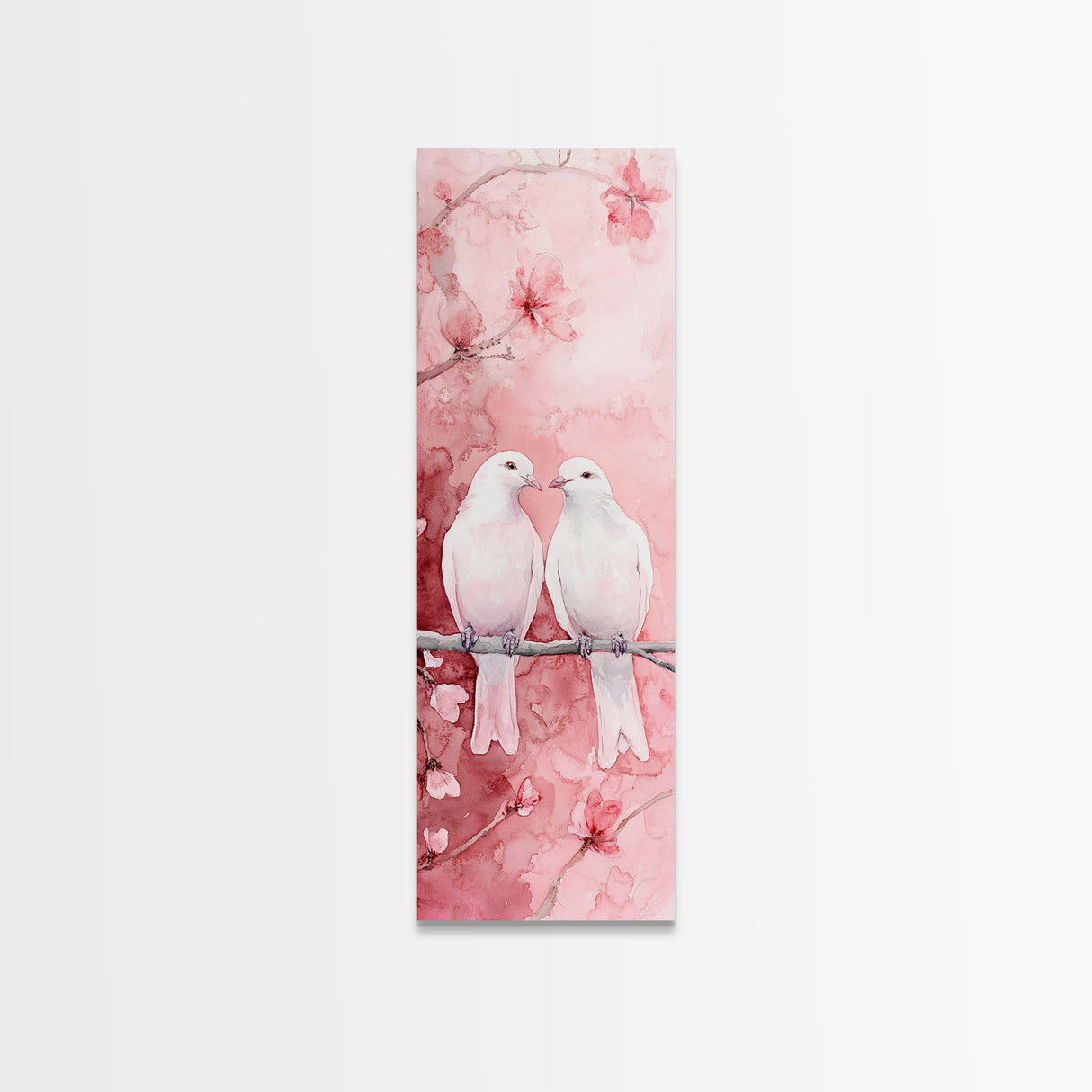Lovebirds Canvas Print Cherry Blossom Pink Art Romantic Wall Decor Feminine Aesthetic Whimsical Gift Idea Bedroom Art