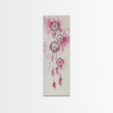 Dreamcatcher Pink Feathers Framed Canvas Print Boho Wall Art Minimalist Long Narrow Art Bedroom Decor Vertical Dorm Wall Art