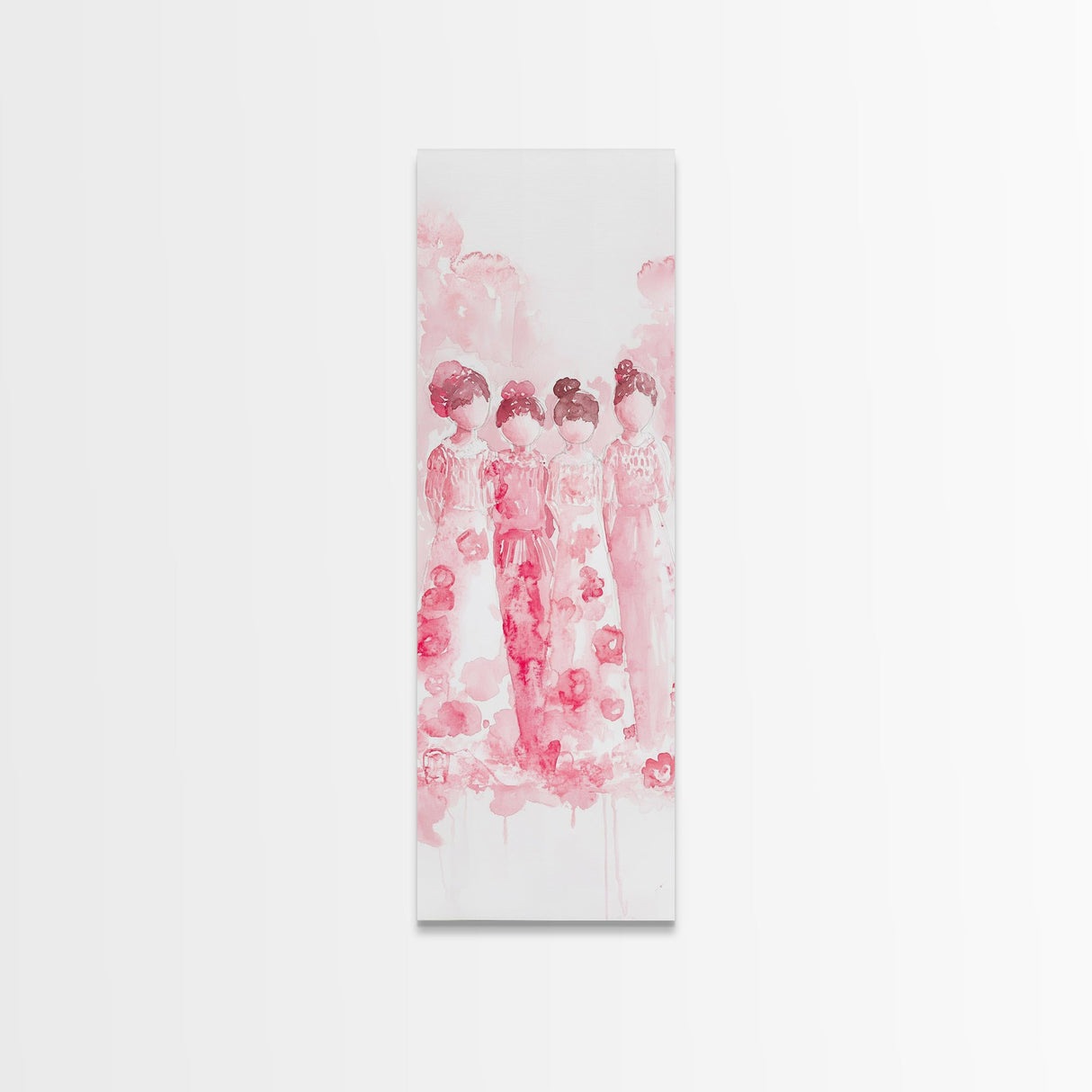 Dreamy Cherry Blossom Dresses Framed Canvas Print, Light Pink Wall Art, Botanical Prints, Whimsical Art, Above Sofa or Bedroom Decor