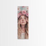 Floral Goddess Portrait Canvas Print Cherry Blossom Painting Feminine Art Bedroom Decor Light Pink Vertical Artwork Boho