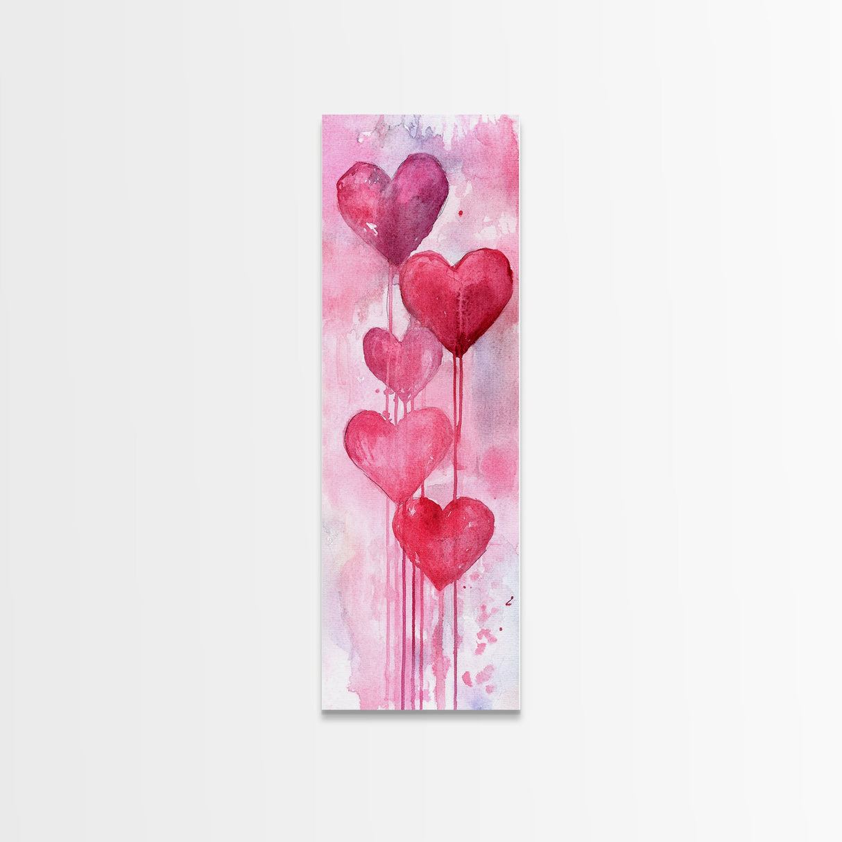 Dripping Heart Art Canvas Print, Moody Abstract Pink Wall Art, Romantic Living Room Art, Extra Vertical Skinny Tall Narrow Artwork