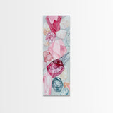 Gemstone Watercolor Painting Framed Canvas Print, Whimsical Pink Abstract Wall Art, Geometric Skinny Vertical Bedroom Art