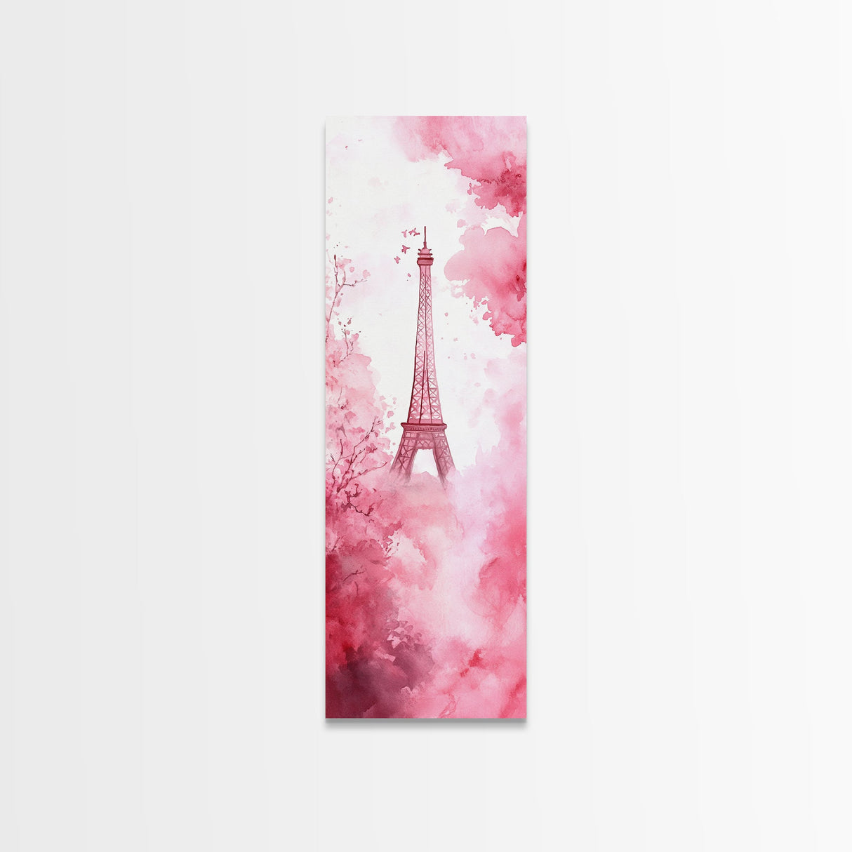Eiffel Tower Painting Framed Canvas Print Romantic Parisian Wall Art Light Pink Decor Vertical Artwork Whimsical Home Accent Art