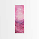 Mystical Pink Moon Framed Canvas Print with Wildflower and Mountain Painting Perfect Moody Landscape Art for Living Room