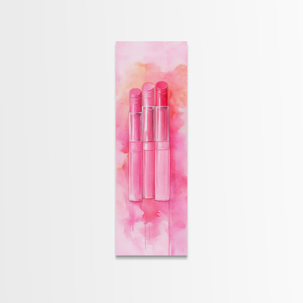 Light Pink Lipsticks Framed Canvas Print, Modern Whimsical Art, Abstract Vertical Art for Makeup Room or Girly Dorm Wall Decor