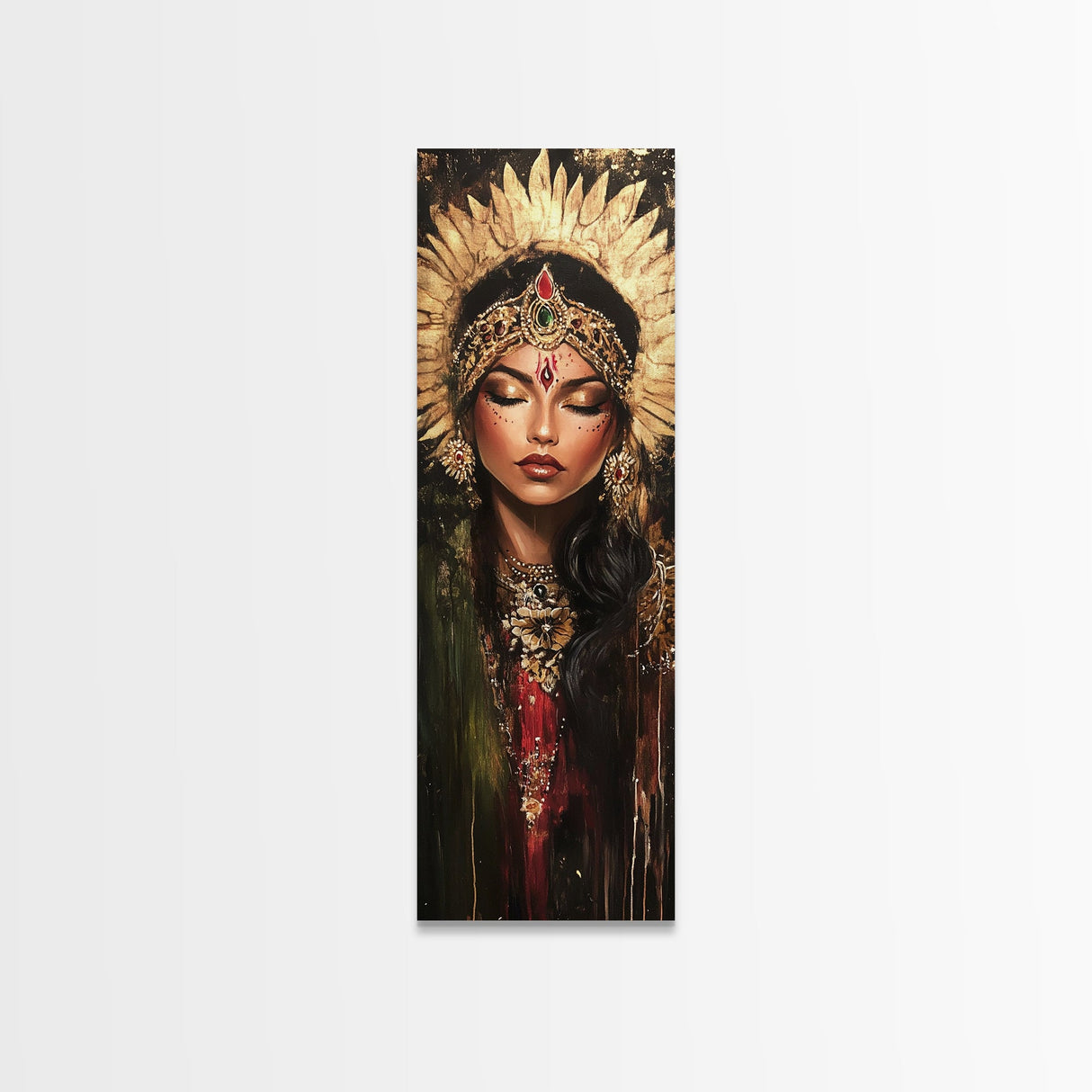 Golden Goddess Framed Canvas Print, Afrocentric Art Print with Ornate Detail, Dark Romance Wall Art for Eclectic Living Room Decor