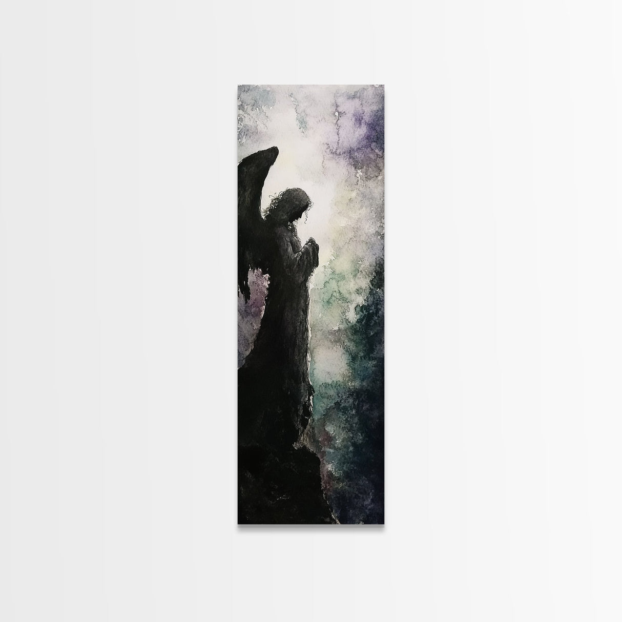 Praying Angel Silhouette Framed Canvas Print Angel Art Prints Gothic Wall Art Moody Art Vertical Living Room Spiritual Decor
