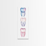 Whimsical Rainbow Teeth Canvas Print, Dentist Office Vertical Wall Art, Vibrant Dental Art Print for Gift Ideas