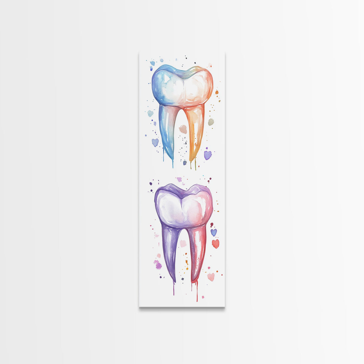Watercolor Teeth Canvas Print, Dentist Office Vertical Wall Art, Vibrant Dental Art Print for Gift Ideas