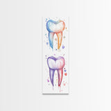 Watercolor Teeth Canvas Print, Dentist Office Vertical Wall Art, Vibrant Dental Art Print for Gift Ideas