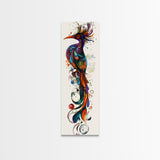 Vibrant Peacock Art Canvas Print with Boho Decor Elements and Colorful Whimsical Art, Perfect Vertical Wall Art Gift Idea