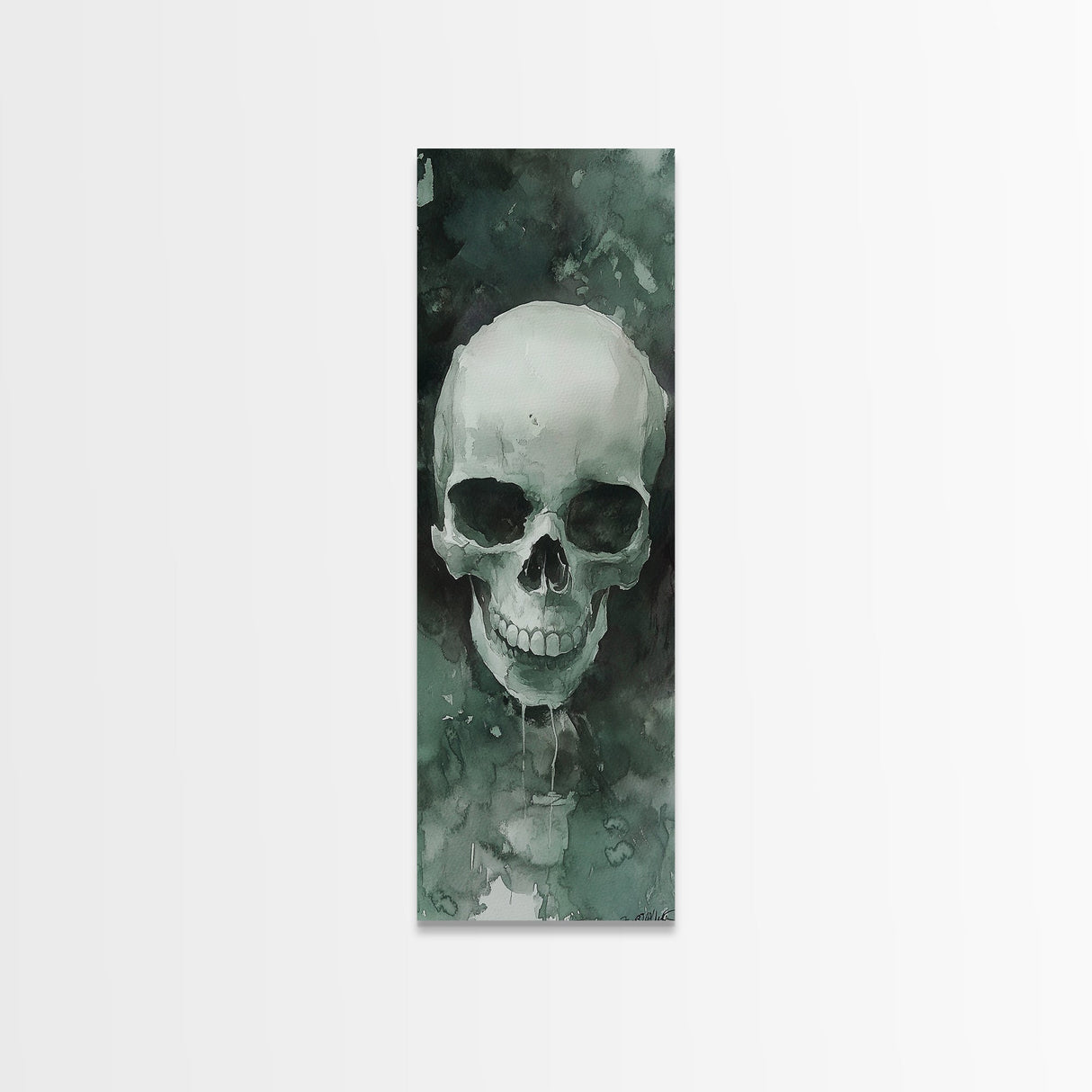 Minimalist Skull Canvas Print in Dark Green Tones, Wabi Sabi Art with Rustic Decor Style, Perfect for Unique Wall Art Accent