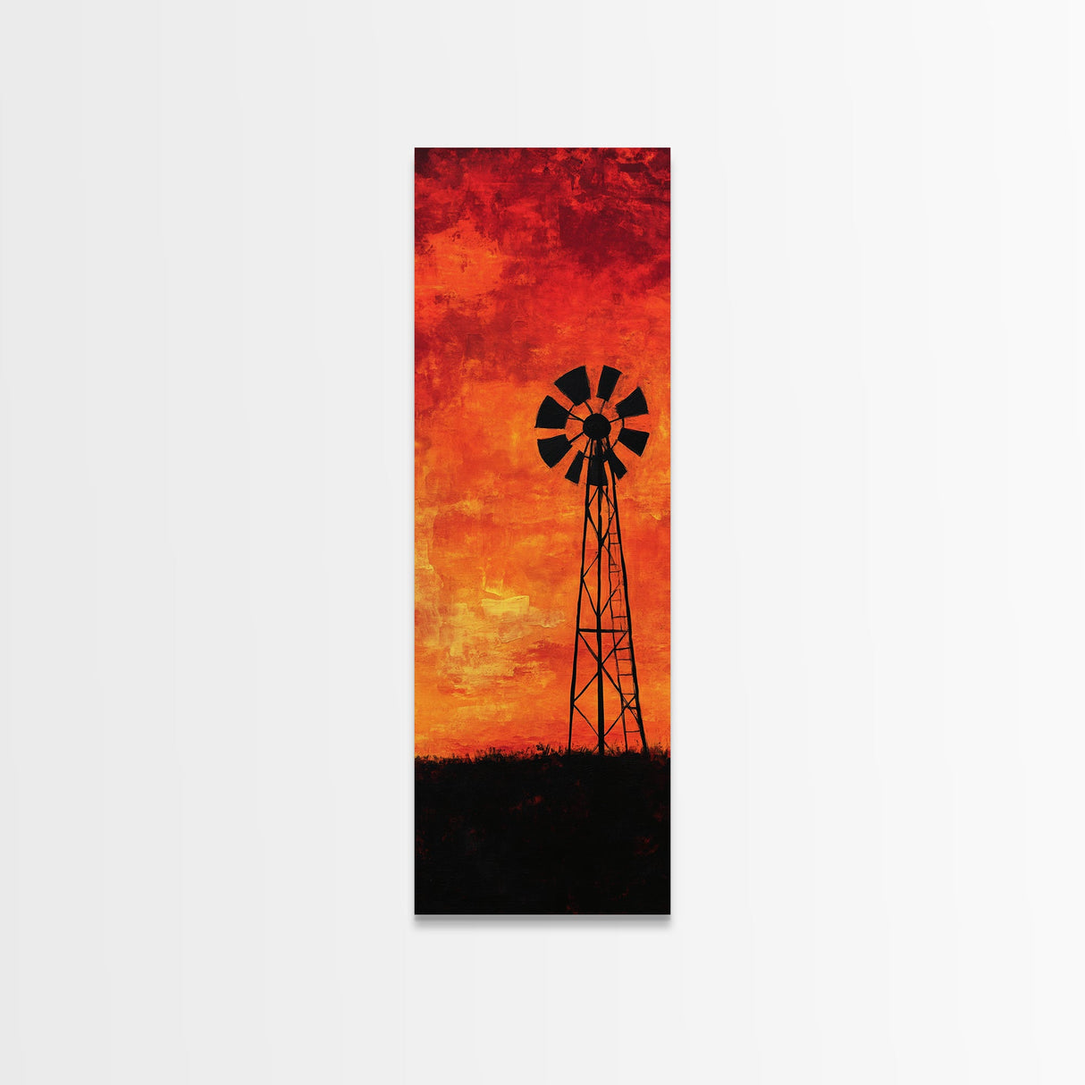Rustic Windmill Framed Canvas Print, Southwest Farmhouse Decor, Moody Sunset Landscape Wall Art, Vertical Artwork for Bedroom