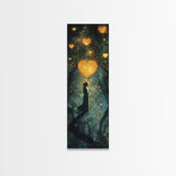 Mystical Heart Silhouette Canvas Print with Starry Night Forest, Moody Wall Art Gift Idea in Whimsical Romantic Style