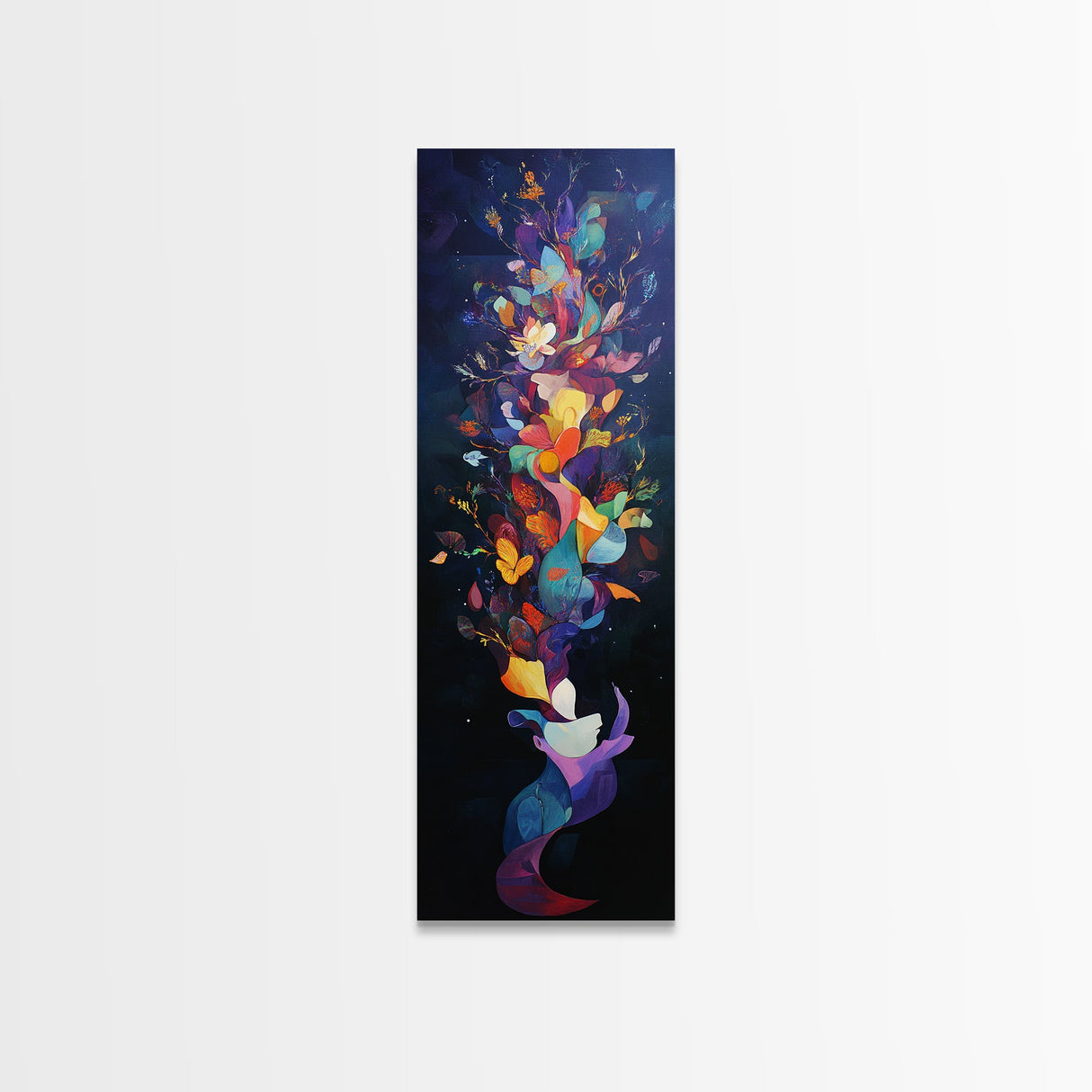 Vibrant Floral Explosion Canvas Print with Boho Artistic Style, Vertical Wall Art Gift Idea with Nature-Inspired Colors