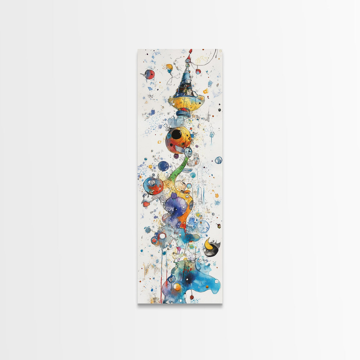 Whimsical Tower Painting Canvas Print Colorful Fun Art Vertical Wall Art Unique Gift Idea Playful Whimsical Art for Living Room