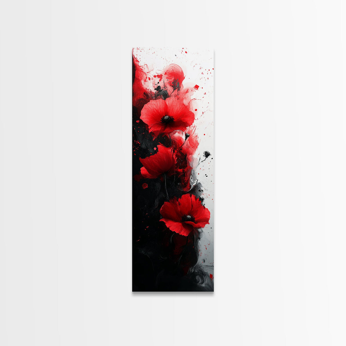 Dramatic Poppy Art Black and White Red Wall Art Framed Canvas Print California Poppy Art Rustic Home Decor Tall Skinny Art