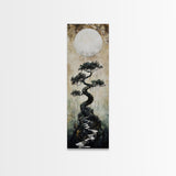 Mystical Moon and Bonsai Canvas Print Zen Wall Art Serene Wabi Sabi Decor Minimalist Nature Artwork Vertical Framed Artwork