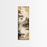 Tranquil Mountain Landscape Canvas Print Rustic Wall Art Serene Minimalist Decor Asian-Inspired Nature Artwork Zen Framed Piece