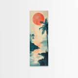 Tropical Sunset Coastal Landscape Framed Canvas Print | Nautical Wall Art | Coastal Painting | Nautical Decor | Gift Idea Her | Vertical Art