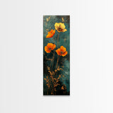 Elegant Poppy Bouquet Framed Canvas Print | California Poppy Art | Botanical Prints | Vertical Art | Rustic Wall Art | Fall Decor