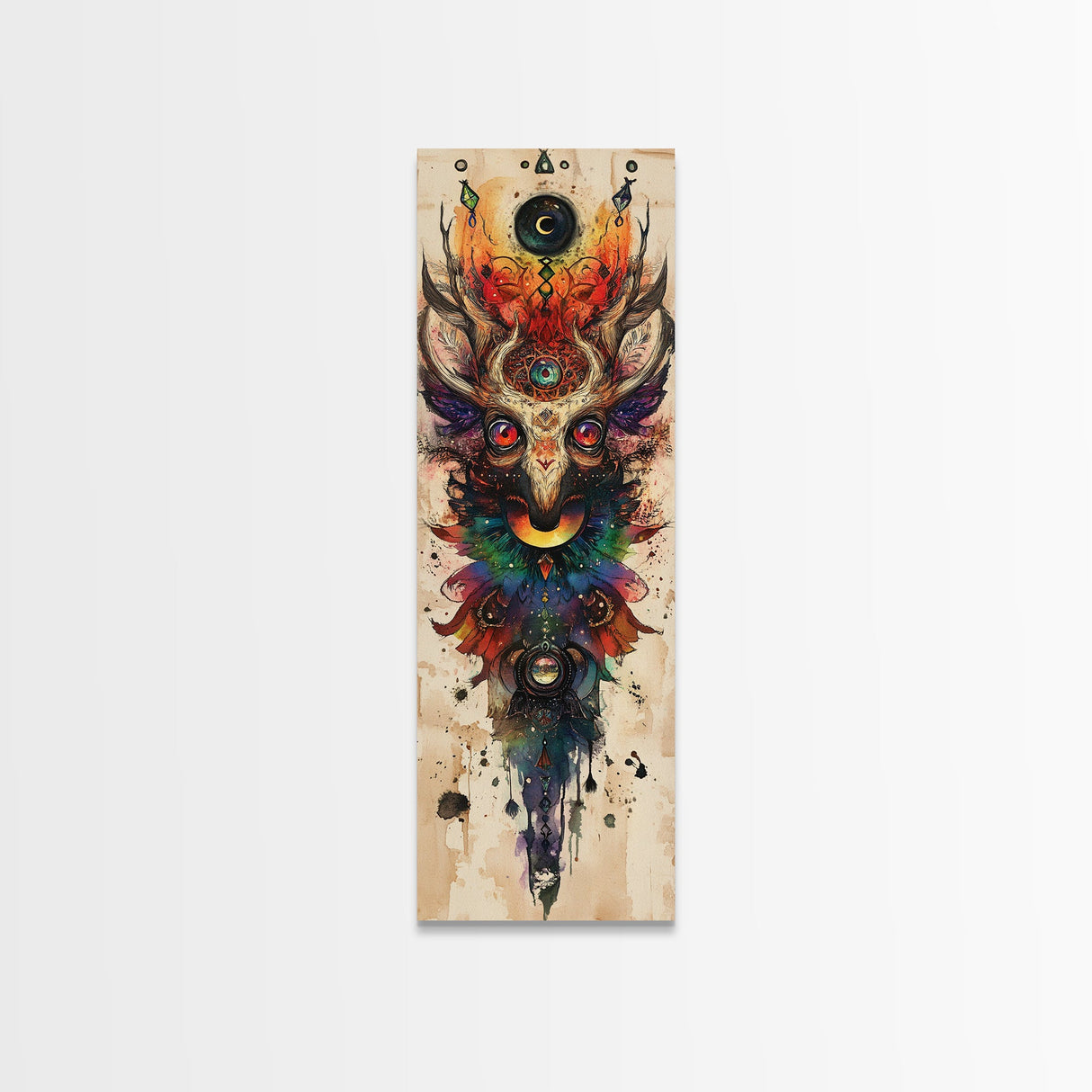 Enchanted Deer Canvas Print Featuring Sacred Geometry, Vibrant Color Palette, Boho Art And Ideal Living Room Rustic Wall Decor