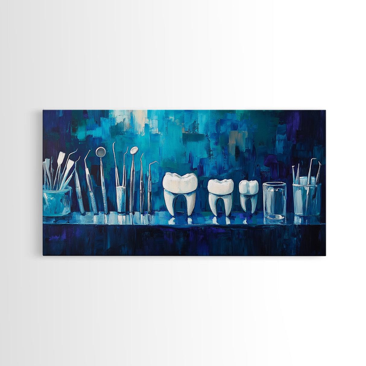 Modern Dental Art Framed Canvas Print, Dental Office Decor, Blue and Green Wall Art, Coastal Wall Art, Guest Room Art, Vertical Wall Art