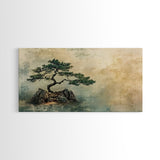 Japanese Pine Tree Art Framed Canvas Print Wabi Sabi Art Minimalist Artwork Rustic Decor Zen Wall Art Living Room Above Sofa Art