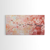 Cherry Blossom Painting Framed Canvas Print, Light Pink Wall Art Living Room Decor, Horizontal Wall Art Rustic Art Gift Idea for Her