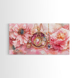 Pink Gemstone Jewelry Canvas Print, Feminine Elegant Artwork, Glamorous Rose Painting, Living Room Wall Art, Unique Decorative Gift