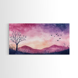 Twilight Meadow Framed Canvas Print, Whimsical Starry Night Art, Moody Nature Painting, Dreamy Purple Landscape, Wall Decor Gift Idea