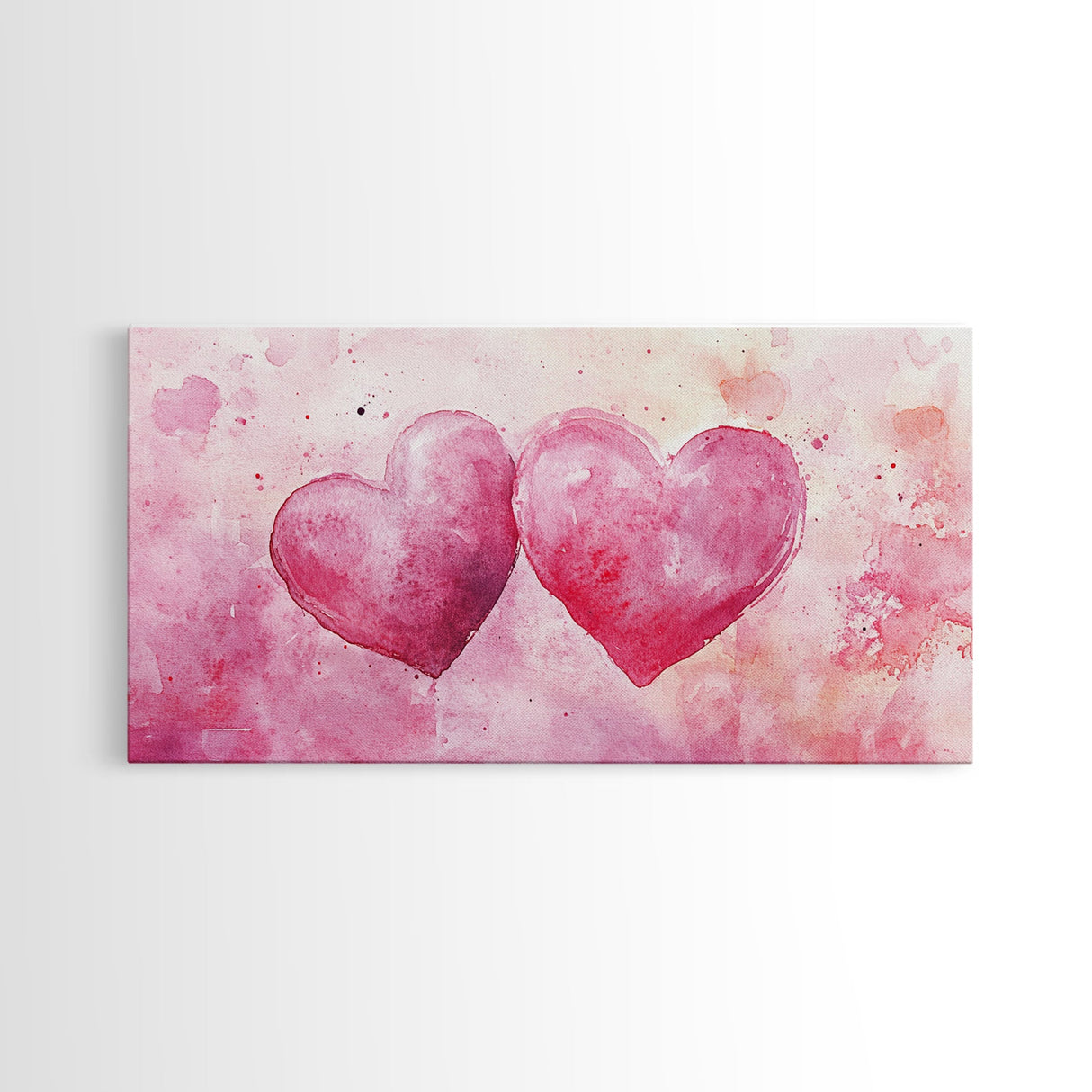 Watercolor Heart Pair Framed Canvas Print, Romantic Pink Abstract Art, Whimsical Valentine Wall Art, Bedroom Gift Idea, Light Pink Decor