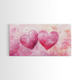 Watercolor Heart Pair Framed Canvas Print, Romantic Pink Abstract Art, Whimsical Valentine Wall Art, Bedroom Gift Idea, Light Pink Decor