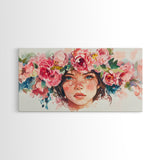 Floral Crown Canvas Print | Goddess Art Print | Pink Abstract Art | Romantic Woman Art | Boho Bedroom Decor Framed Canvas Print