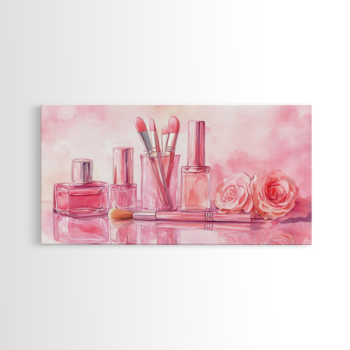 Pink Makeup Canvas Print | Therapy Art | Feminine Wall Art | Light Pink Bedroom Decor | Romantic Vanity Framed Canvas Print