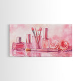 Pink Makeup Canvas Print | Therapy Art | Feminine Wall Art | Light Pink Bedroom Decor | Romantic Vanity Framed Canvas Print
