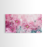 Wildflower Painting Canvas Print, Vibrant Daisy Wall Art with Light Pink Abstract Background, Whimsical Art for Bedroom Decor