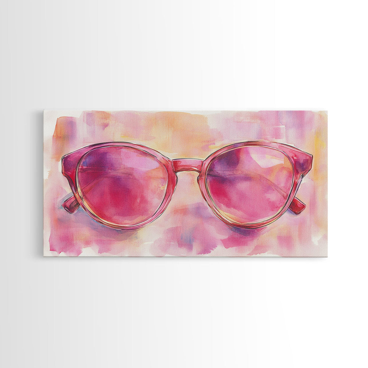 Pink Sunglasses Painting Framed Canvas Print, Whimsical Art Decor, Light Pink Wall Art, Retro Fashion Gift Idea, Original Artwork